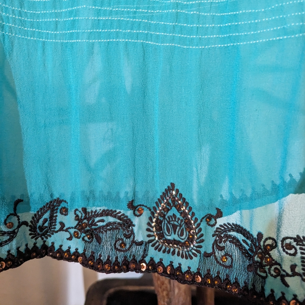 Cache Embellished Turquoise Sheer Cover/Tunic. - image 5